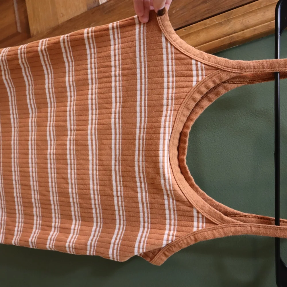 SOLD**Aerie Striped Orange and White Women's Tank Top - Picture 2 of 6